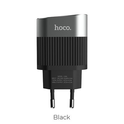 HOCO 2 x Caricabatterie USB Speedmaster 2.4 A LED C40A nero