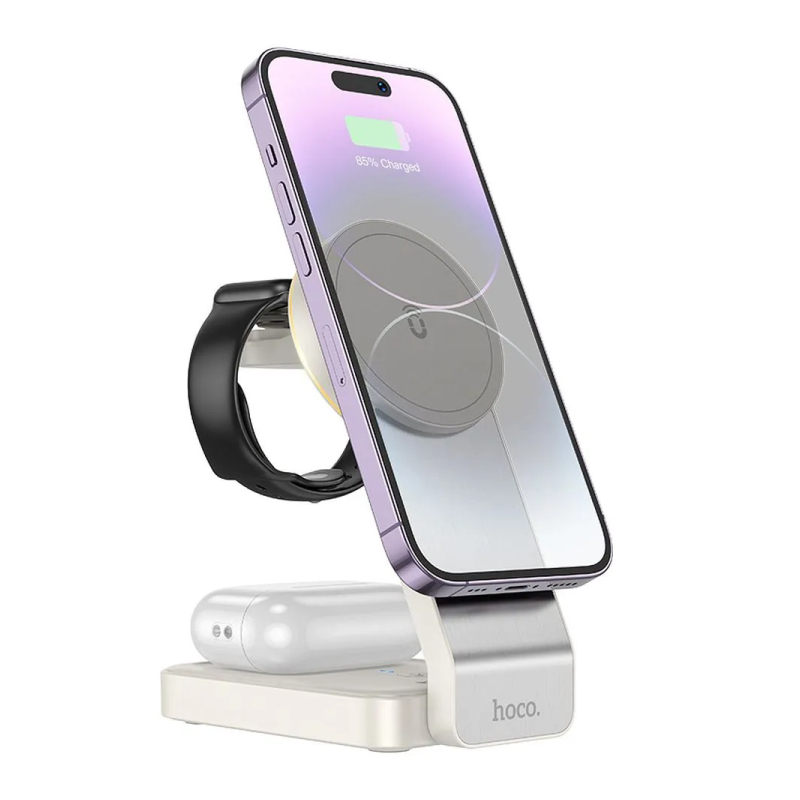 Caricabatterie-induttivo-HOCO-3-in-1-compatibile-con-MagSafe-15W-CQ3-bianco